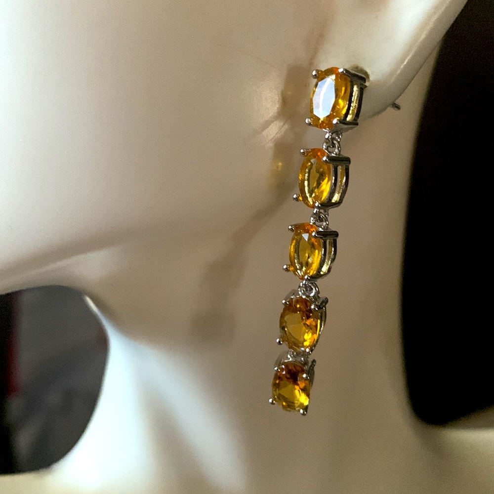 Pretty Linear Yellow Quartz Silver Dangle Earrings - image 3